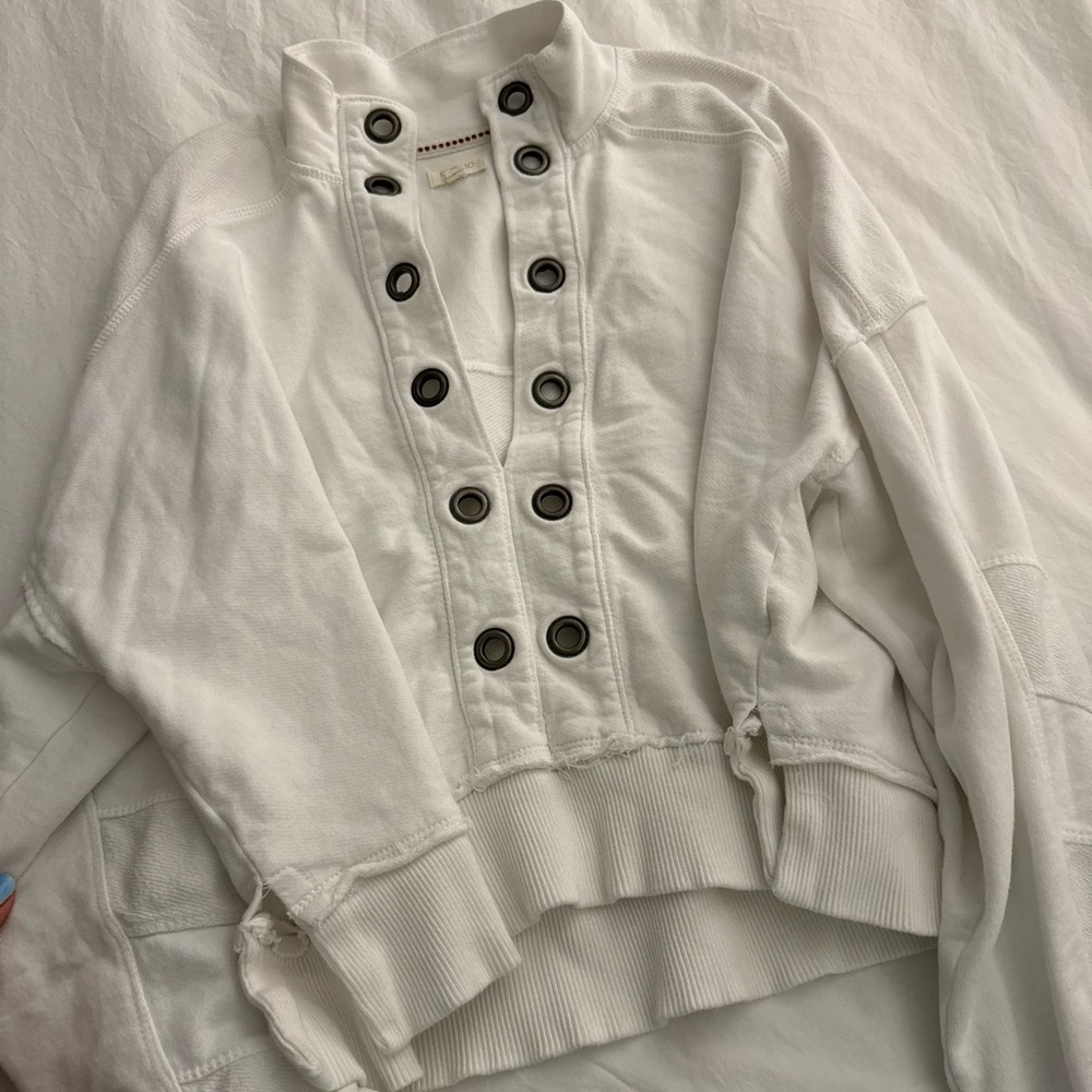 Anthropologie White terry with Button Accents